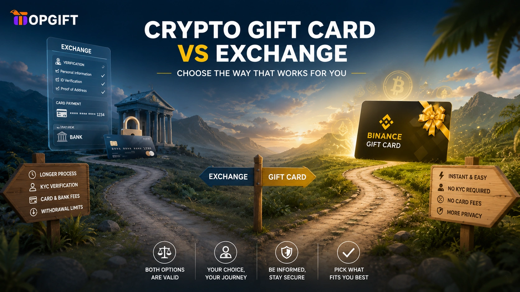 Comparing a crypto gift card with buying on an exchange