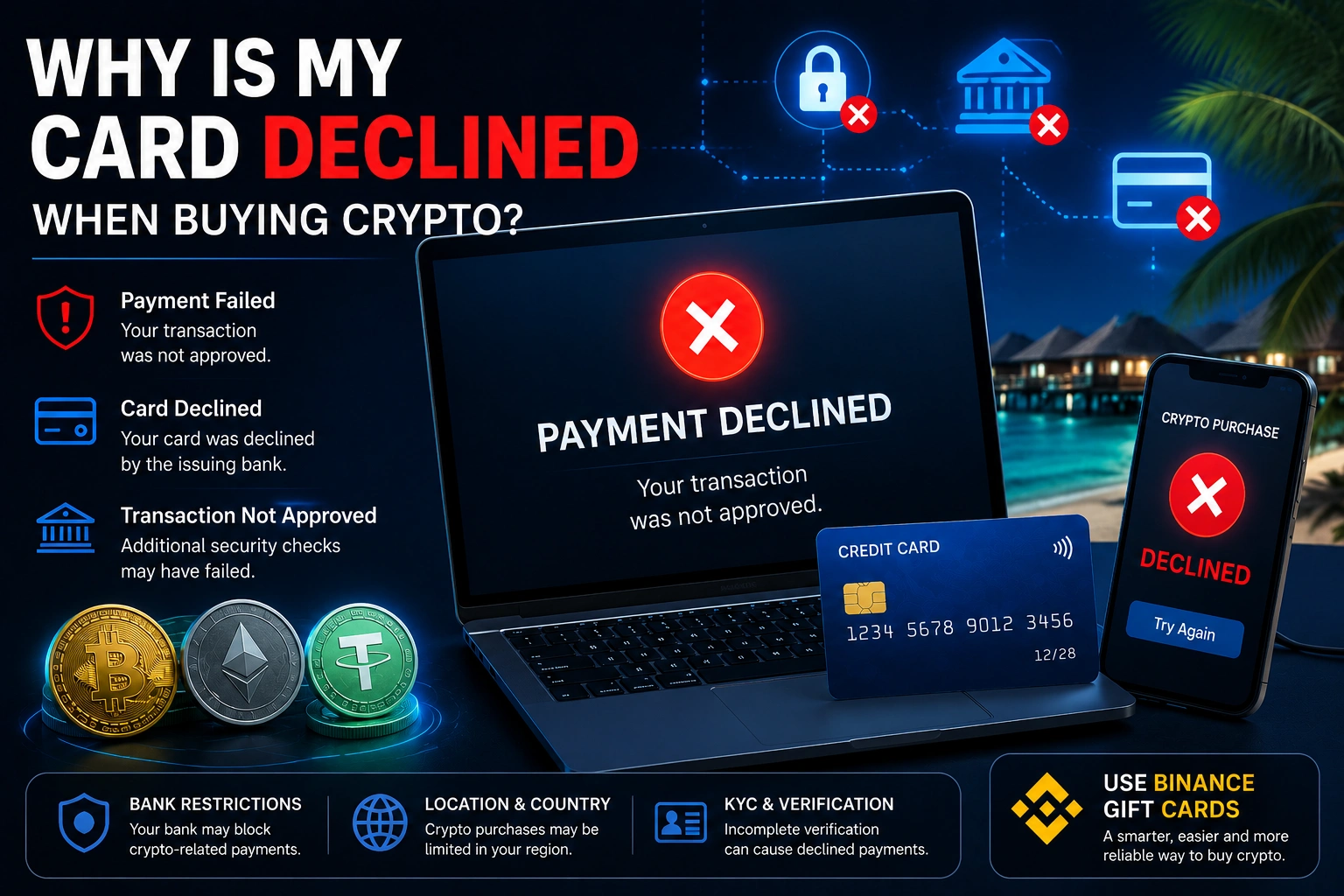 Why is my card declined when buying crypto in Maldives