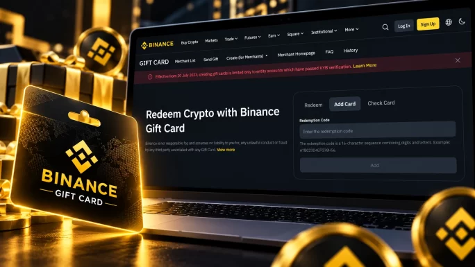 Adding a Binance Gift Card to a Binance account with the Add Card tab