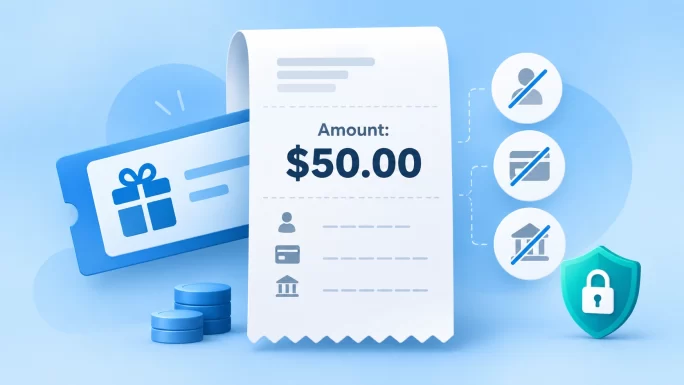 A voucher payment carries no name, card number or bank account