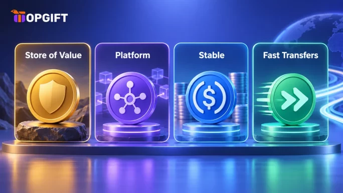Crypto coins grouped by what they are used for