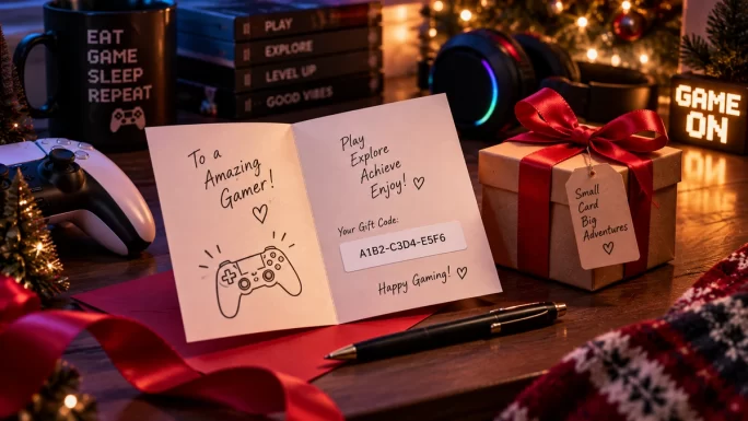 Writing a gaming code inside a card makes a digital gift feel special