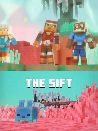 Minecraft Dungeons II heroes in The Sift dimension with a Blub.