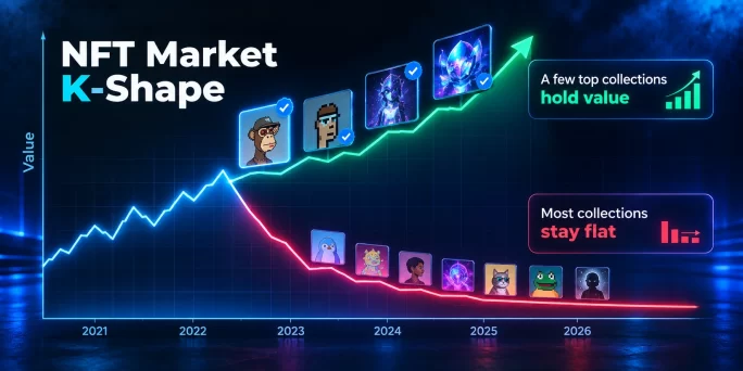 A K-shaped market — a few collections hold value while most stay flat