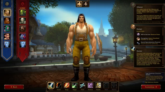 WoW Forever character creation screen with the Skyborne race available to both Alliance and Horde