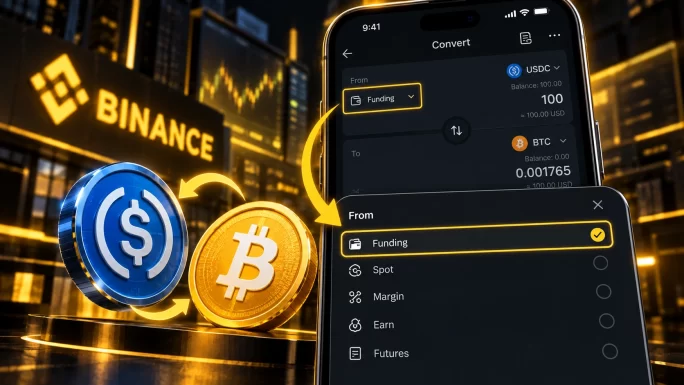 Choosing the Funding wallet as the source in Binance Convert