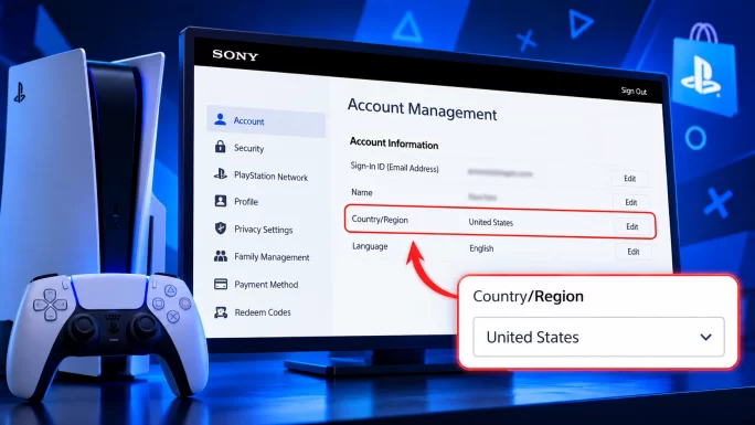Checking PlayStation account country in Account Management