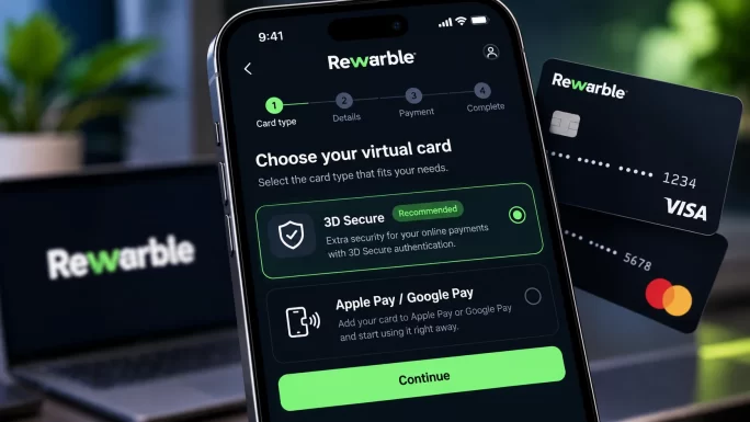 Choosing a virtual card type with 3D Secure and Apple Pay on Rewarble