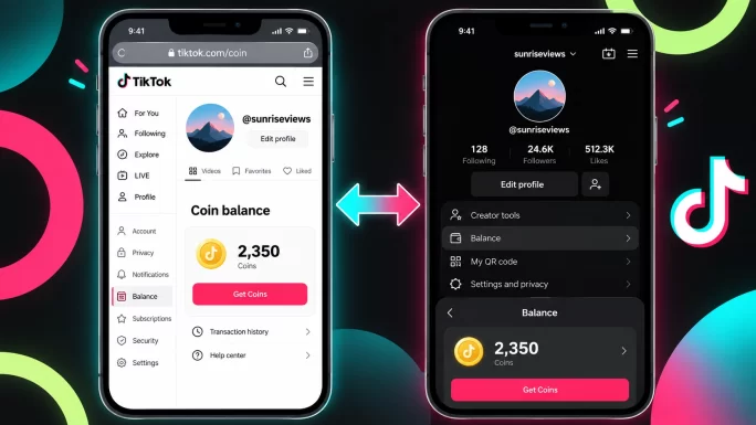 Where to find the TikTok Coins balance in the profile menu